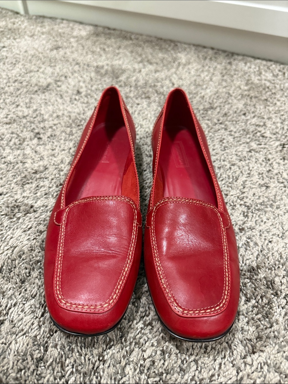 Nordstrom Red Leather Square-Toe Slip-On Loafers
